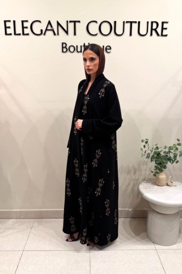 BLACK WITH BROWN EMBROID ABAYA