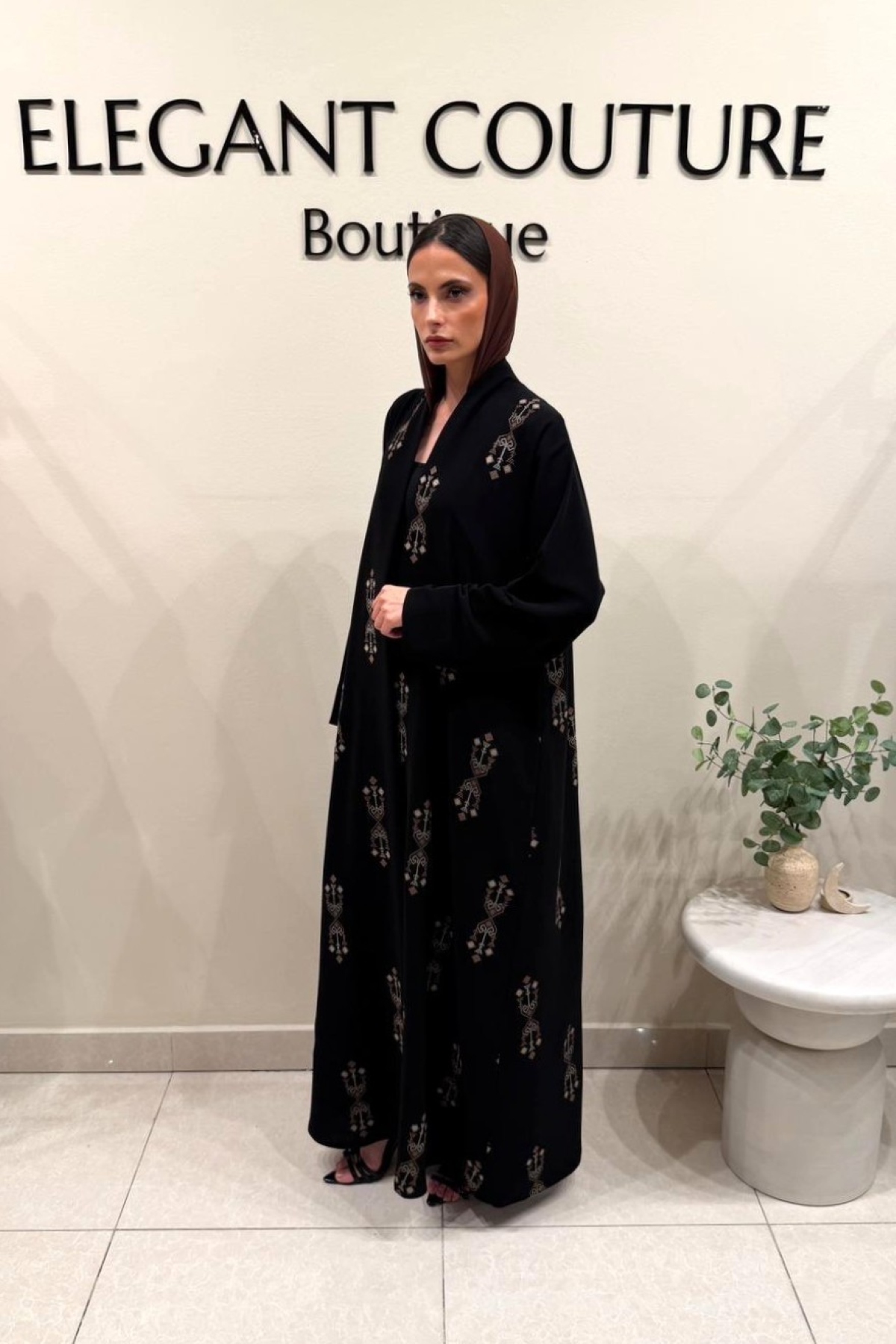 BLACK WITH BROWN EMBROID ABAYA