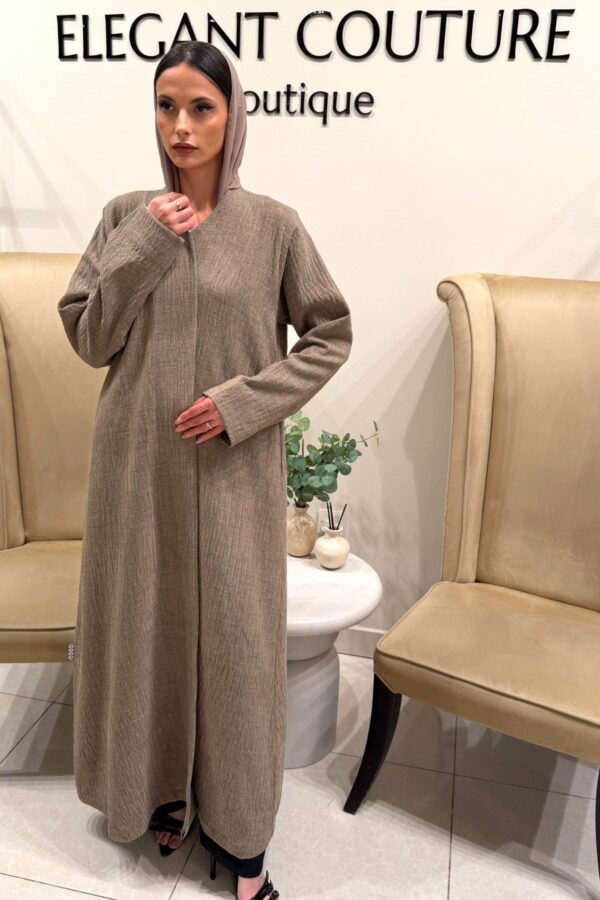 BEIGE CRINGKLE FABRIC ABAYA