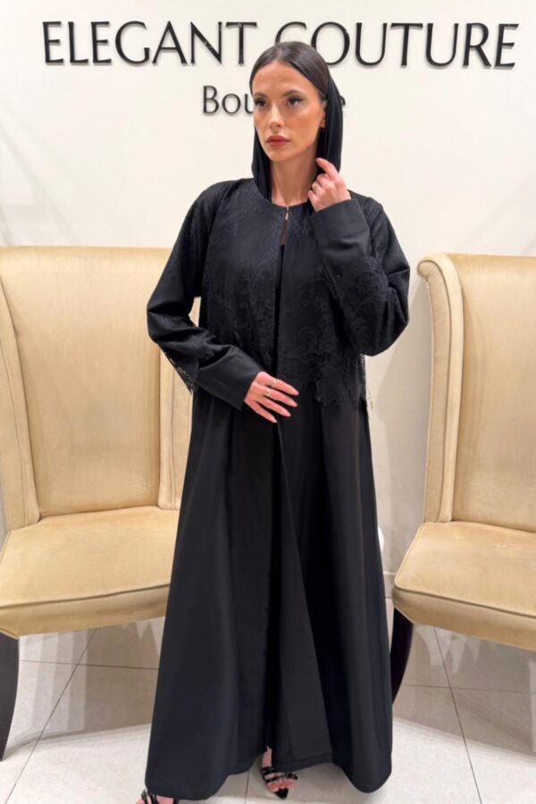 BLACK WITH HALF DANTEL ABAYA