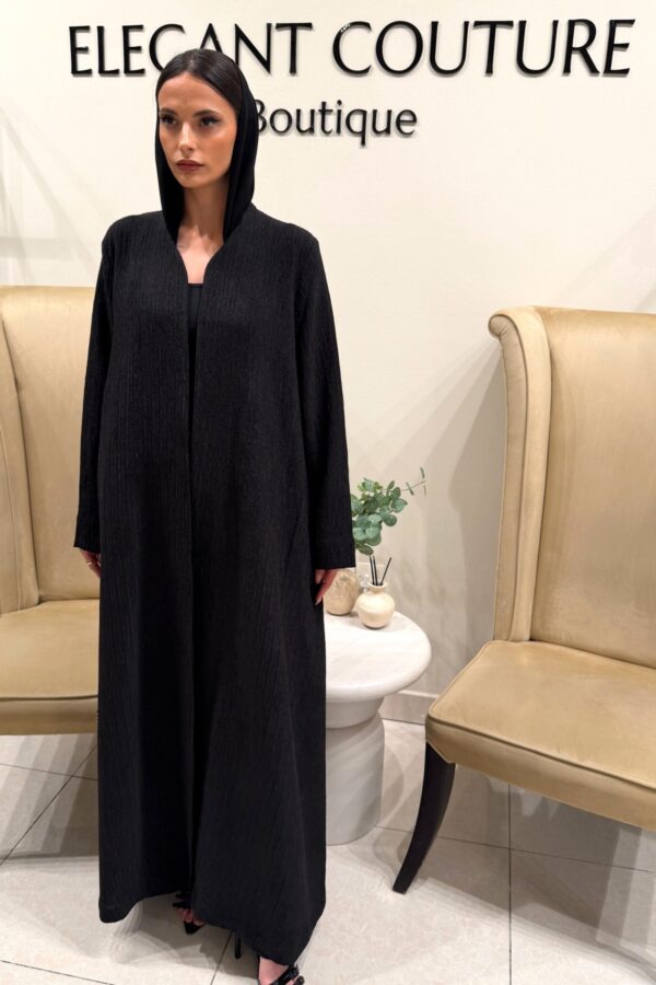 BLACK CRINGKLE FABRIC ABAYA