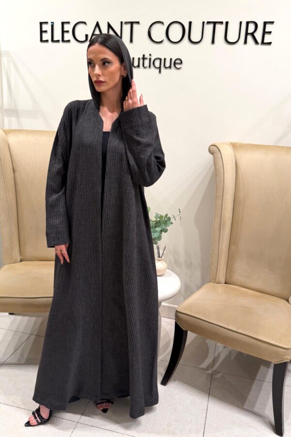 GREY CRINGKLE FABRIC ABAYA