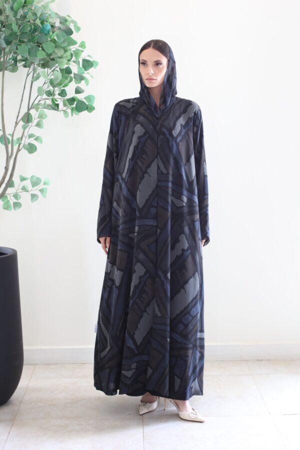 BLACK WITH BLUE GEOMETRIC PRINTED ABAYA