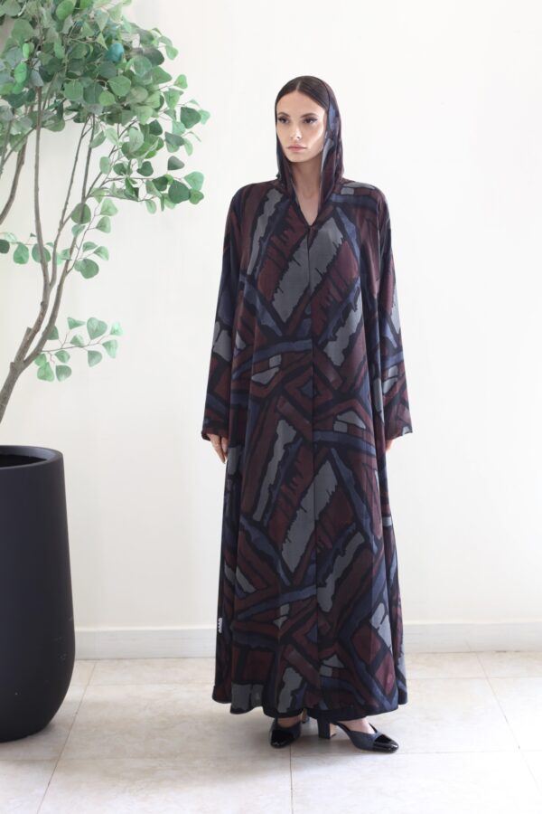 BLACK WITH RED GEOMETRIC PRINTED ABAYA