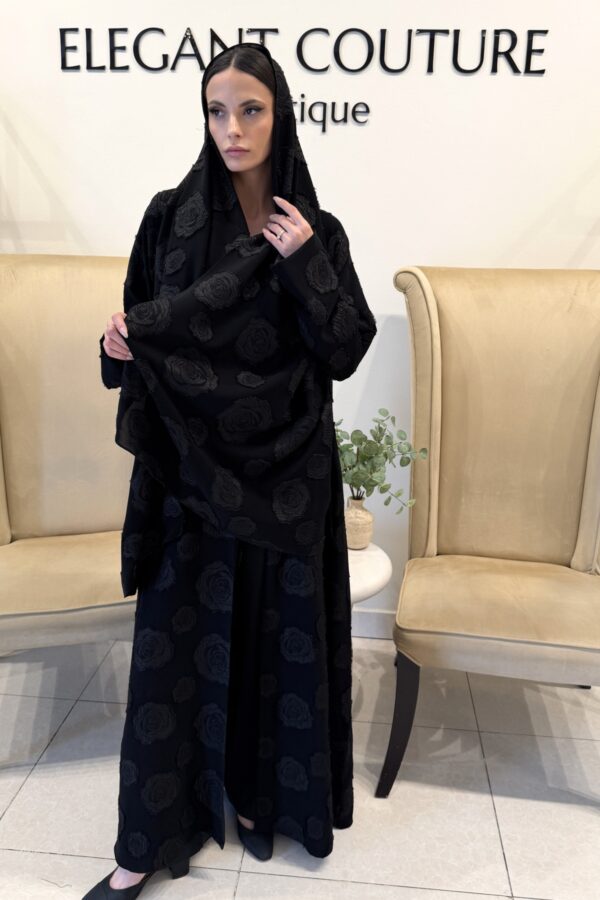 BLACK PRINTED ROSE ABAYA
