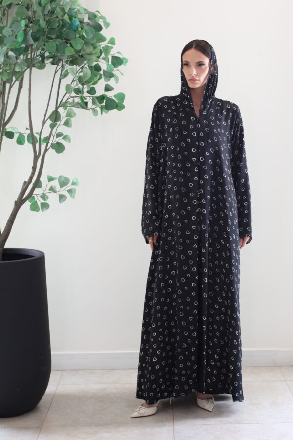 BLACK PRINTED POLYGON ABAYA