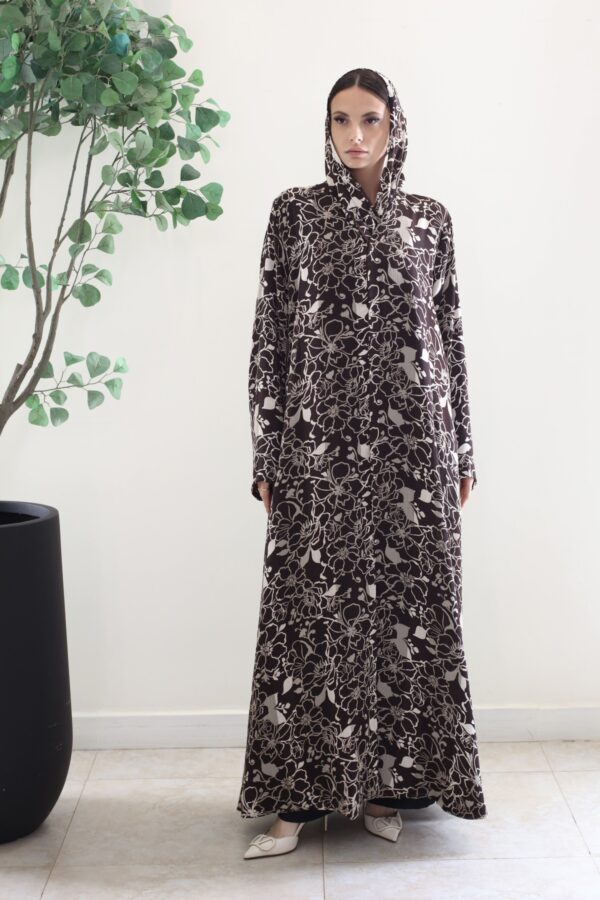 BROWN PRINTED FLOWER ABAYA