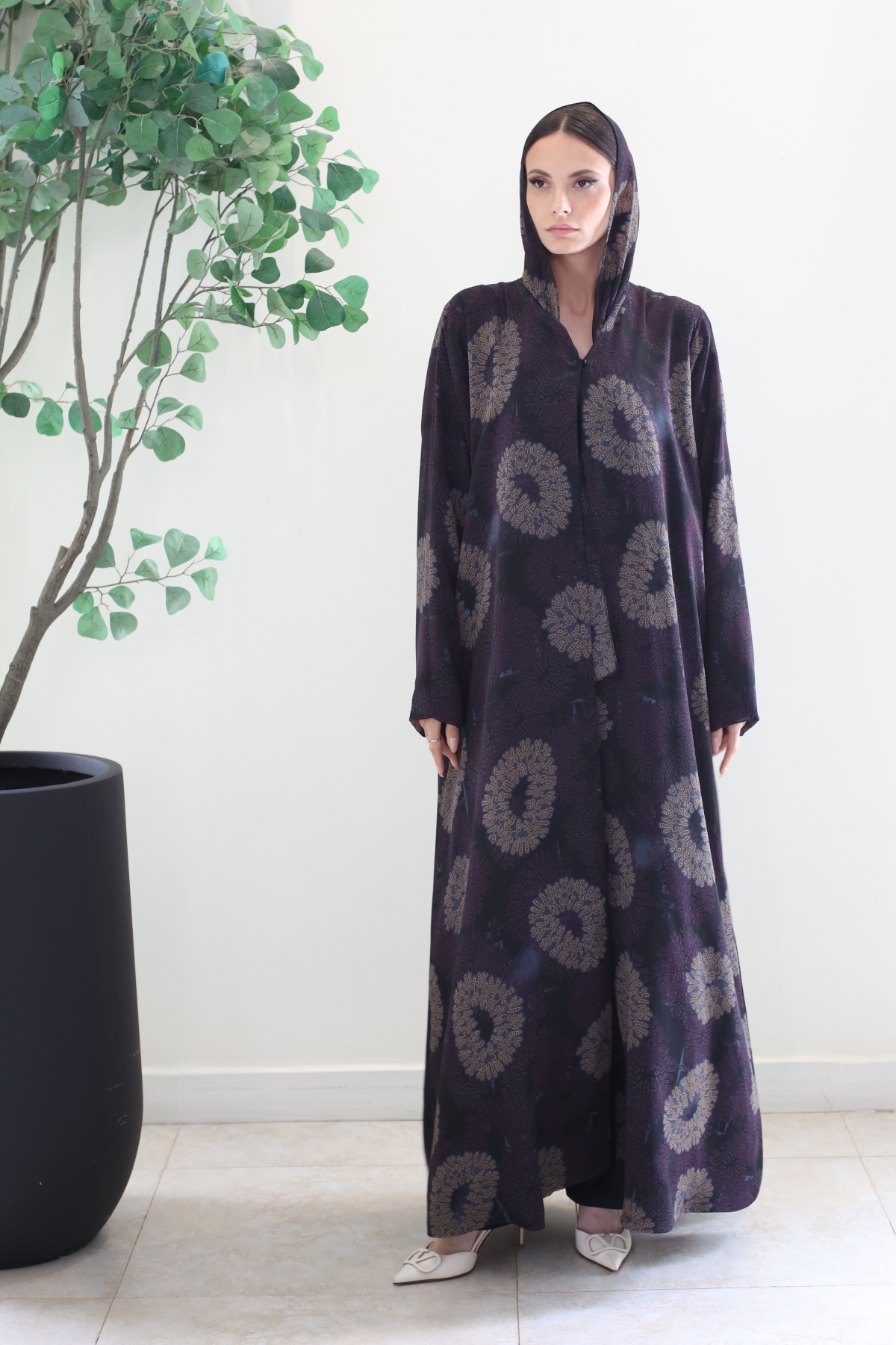 BLACK WITH PURPLE PRINTED ABAYA