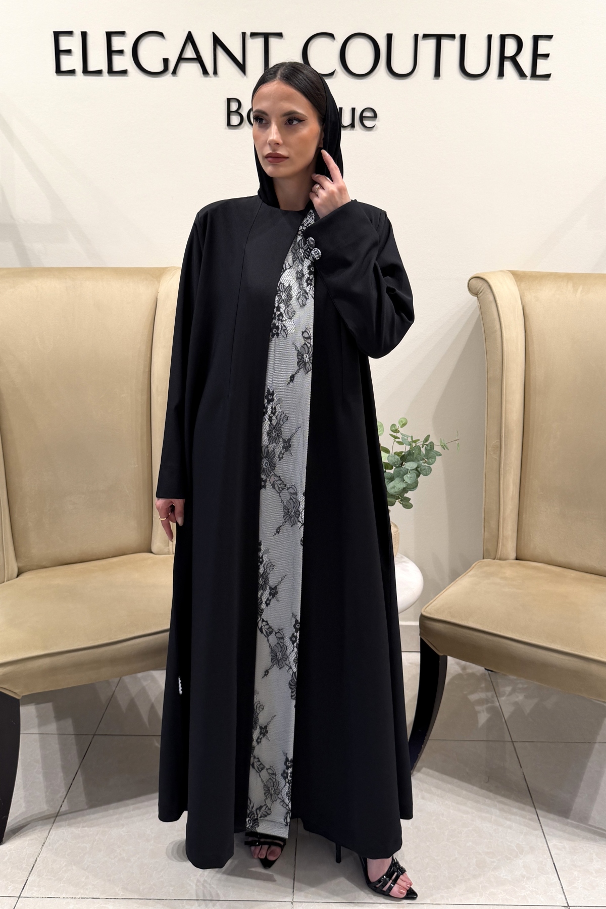 BLACK WITH FRONT DANTEL ABAYA