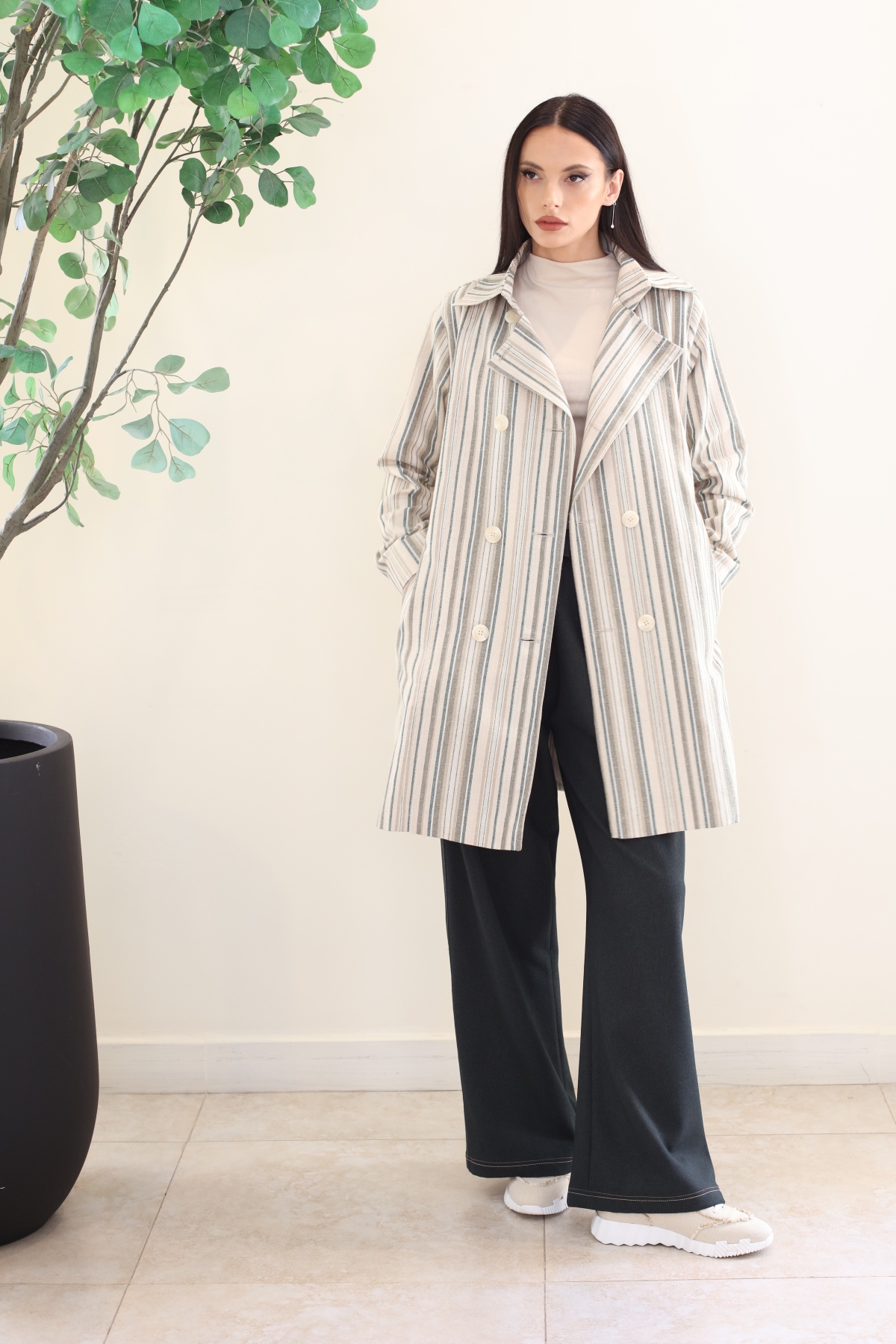 BEIGE GREEN STRIPE JACKET