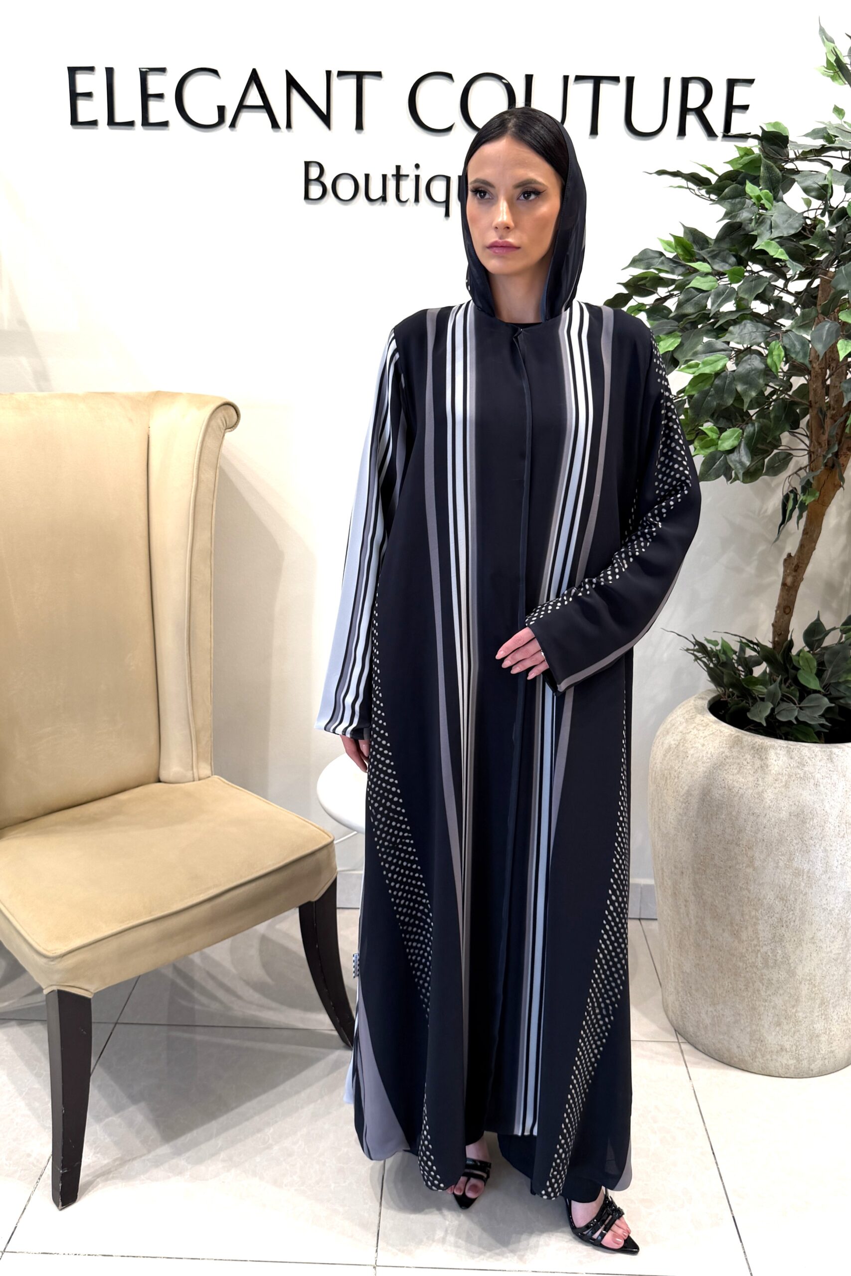BLACK AND WHITE STRIPE CHIFFON