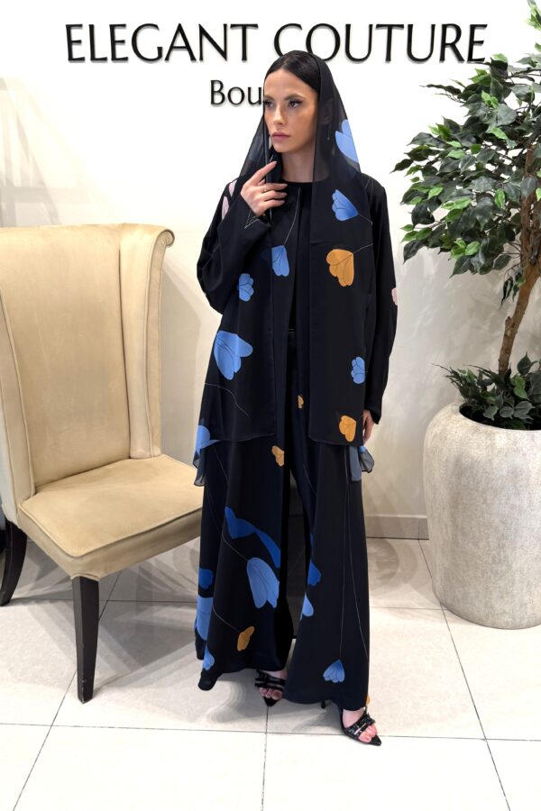 BLACK WITH BLUE TULIP FLOWER CHIFFON