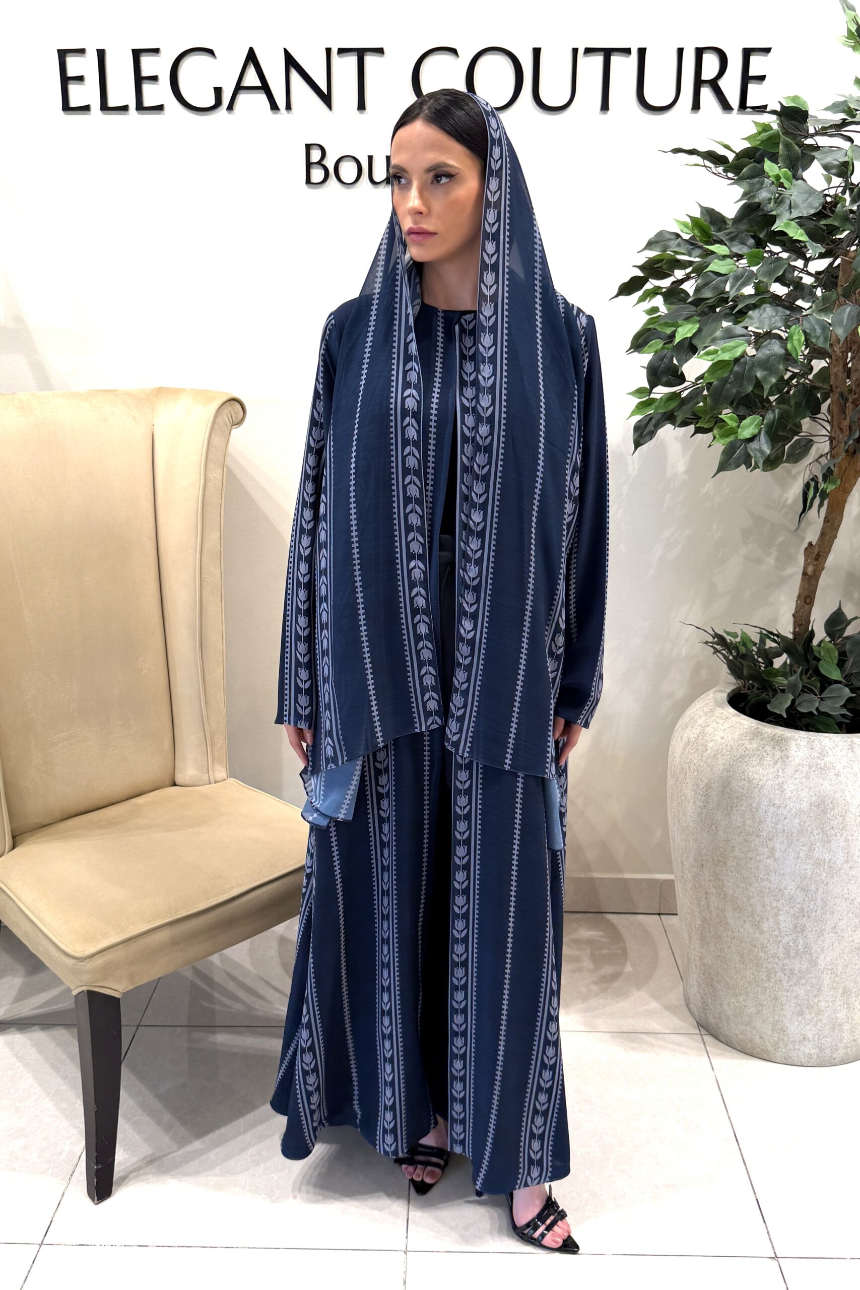 BLUE WITH TULIP PRINT SHIFFON