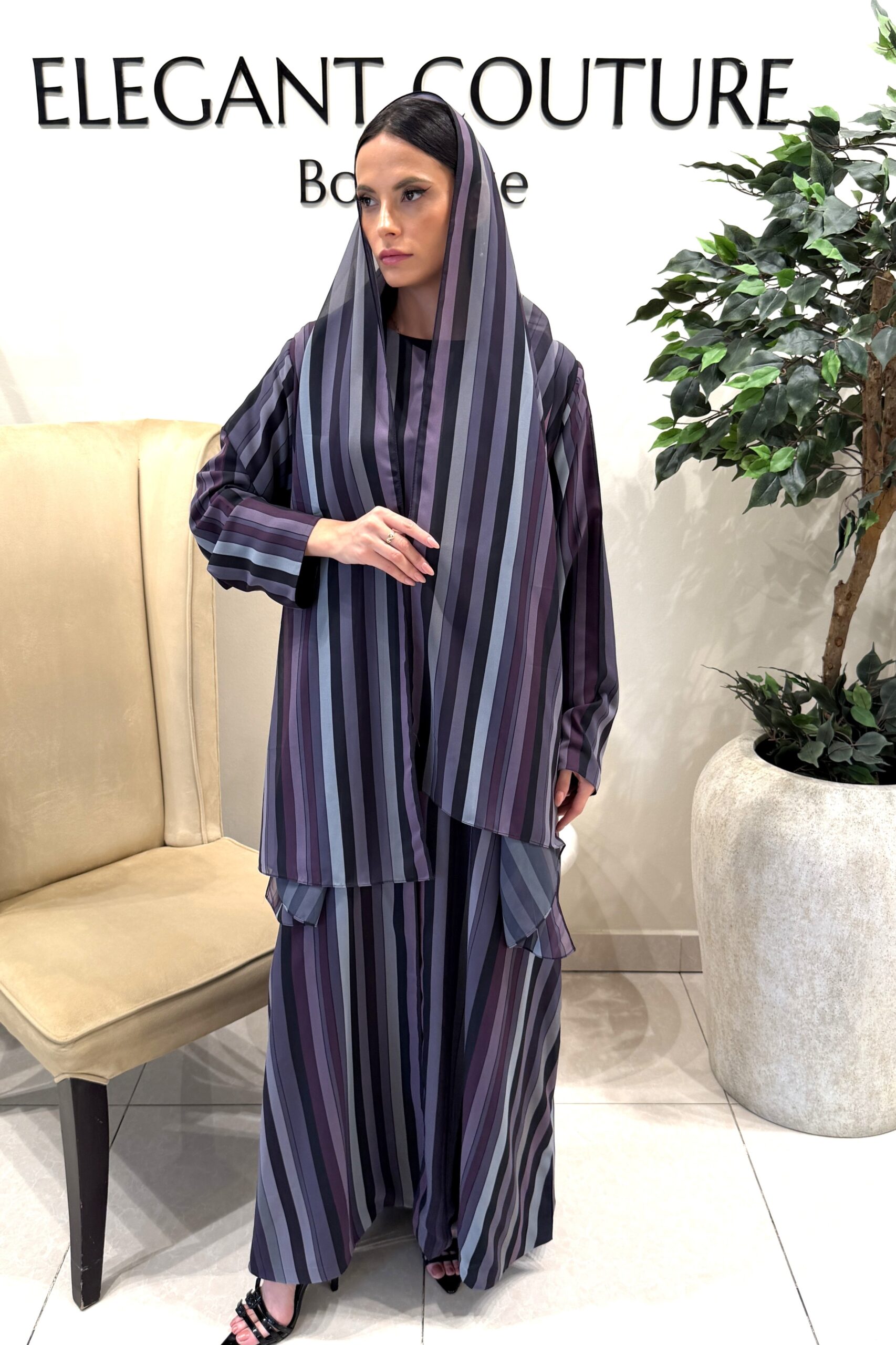 PURPLE STRIPE SHIFFON