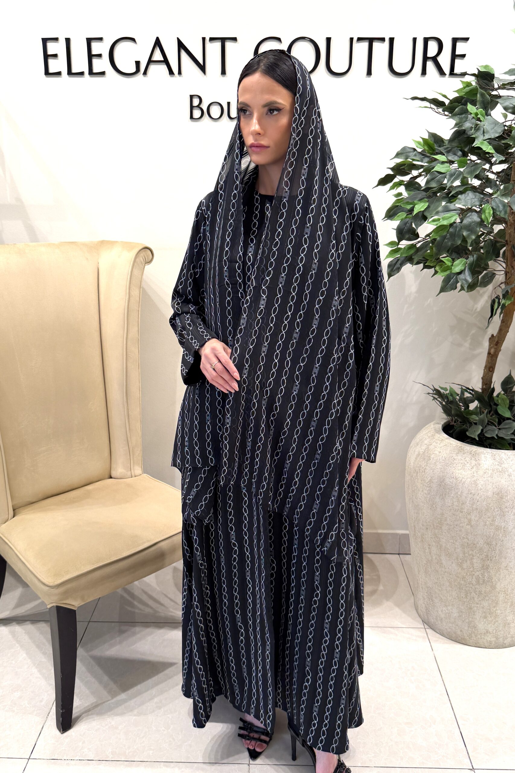 BLACK CHAIN PRINT CHIFFON
