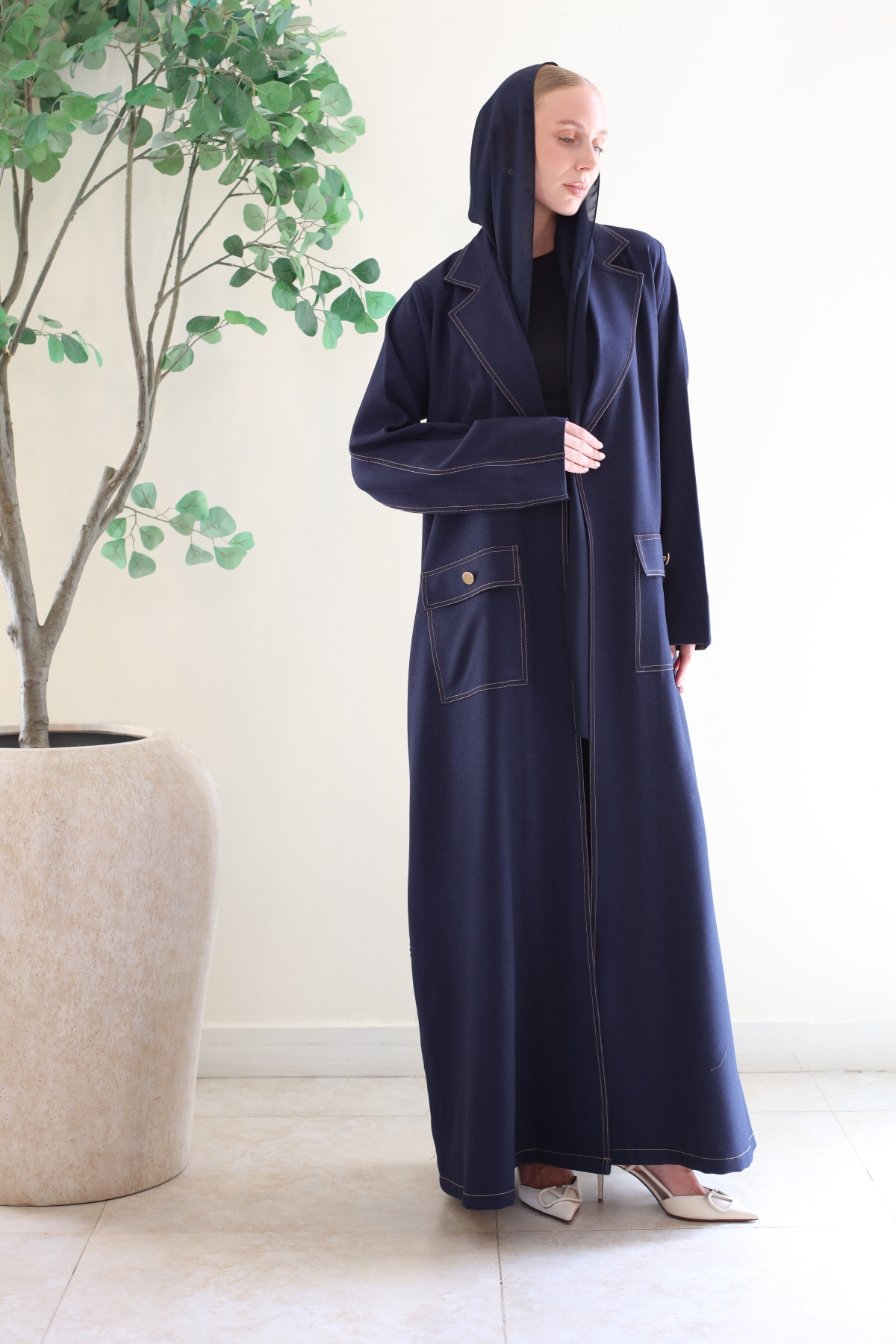 BLUE DENIM WITH POCKET ABAYA