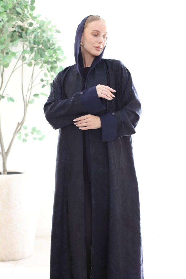 BLUE PRINTED HAND BUTTON ABAYA