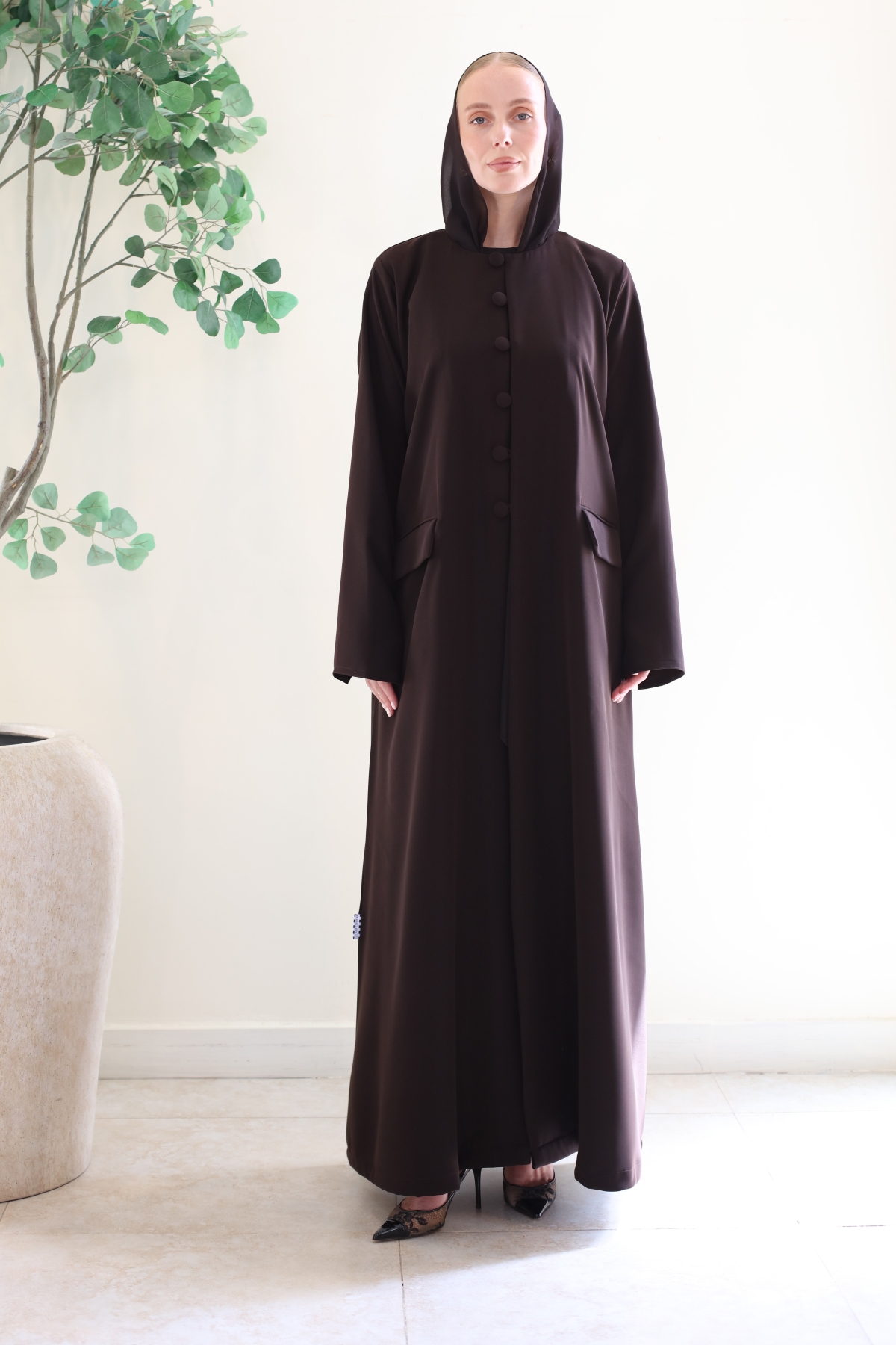 BROWN WITH BUTTON ABAYA