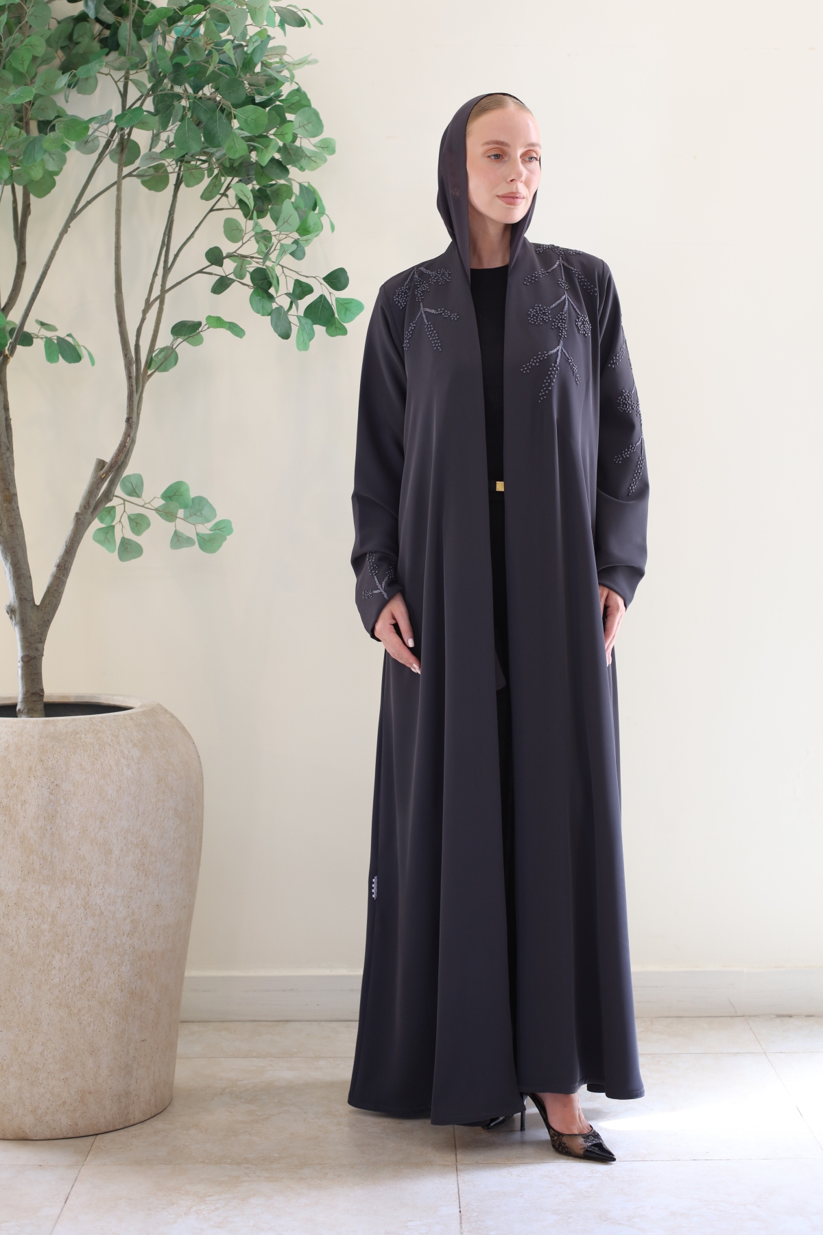 GREY WITH EMBROIDERY ABAYA