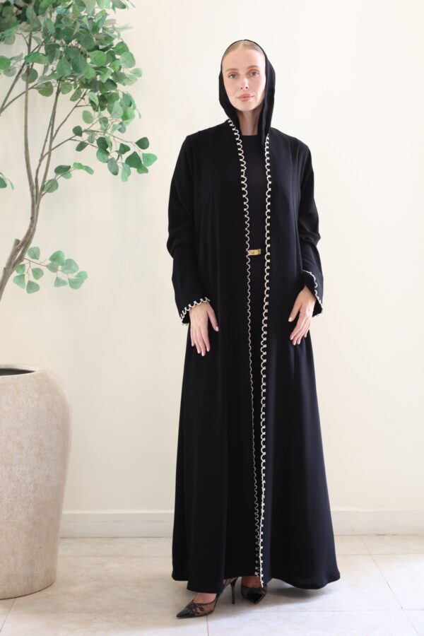 BLACK WITH WHITE DETAILED THREAD STICHED ABAYA