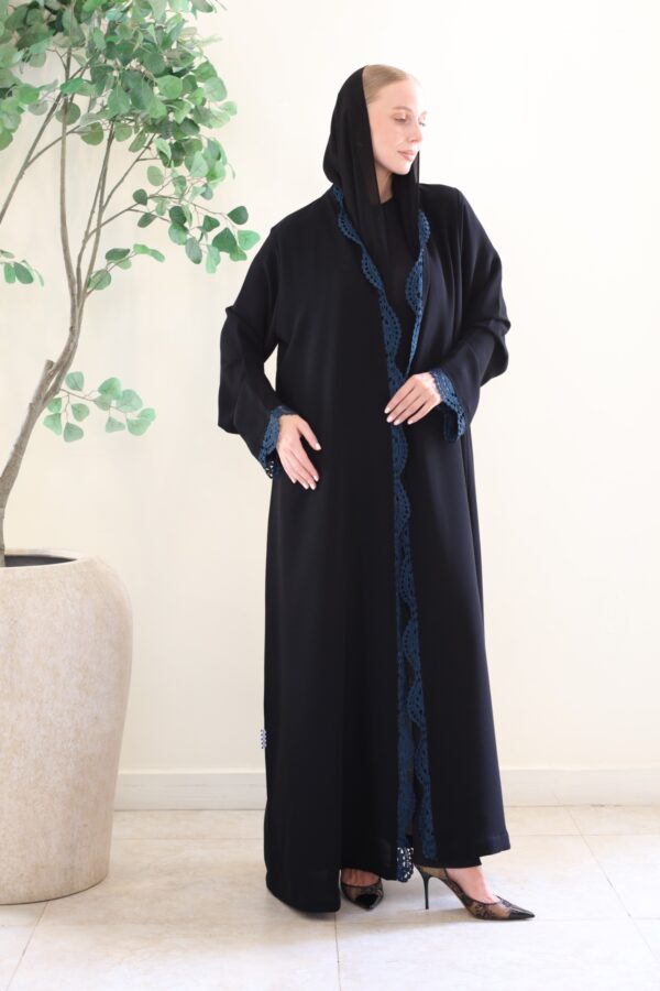 BLACK WITH BLUE/GREEN CROCHET ABAYA