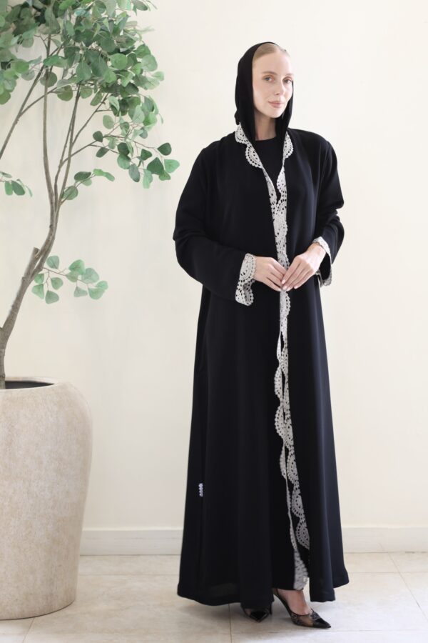 BLACK WITH GREY CROCHET ABAYA